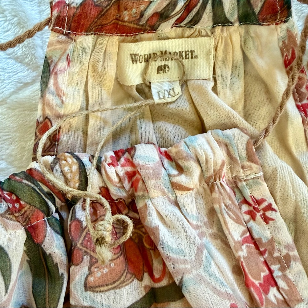 World Market orange cream floral maxi dress Size L/XL NWOT Bohemian Spring - Picture 8 of 12